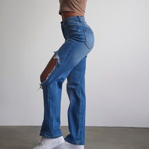 Stylish Blue Straight Leg Women's Jeans